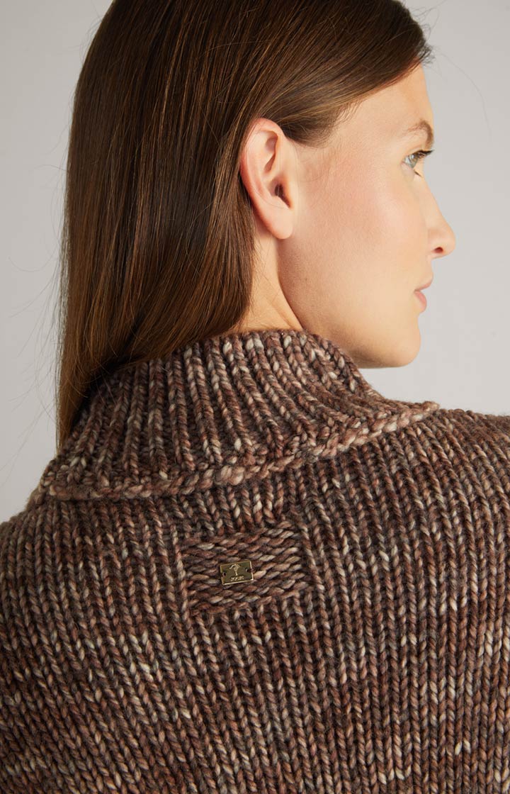Schurwoll-Strickpullover Taupe/Ecru meliert