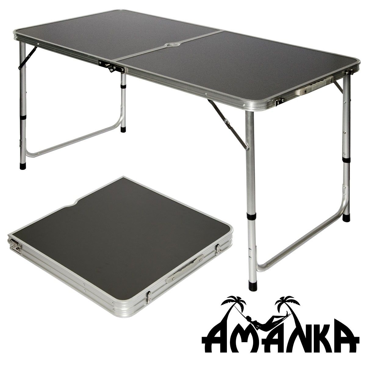 AMANKA 120x60 Anthrazit Campingtisch mit 4 Hockern