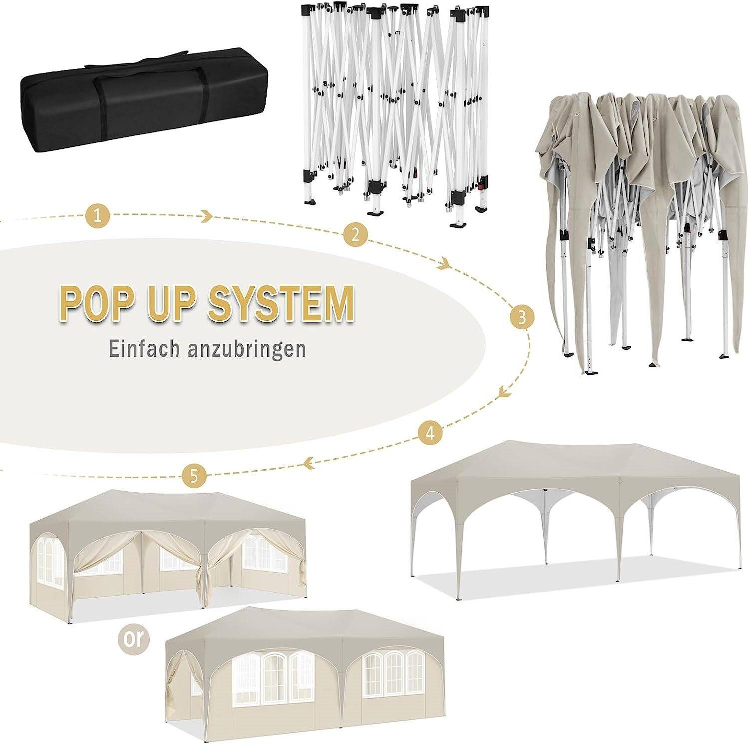 Woltu Pavillon, mit 6 Seitenteilen, 3x6 m, mit 6 Seitenwänden, höhenverstellbar