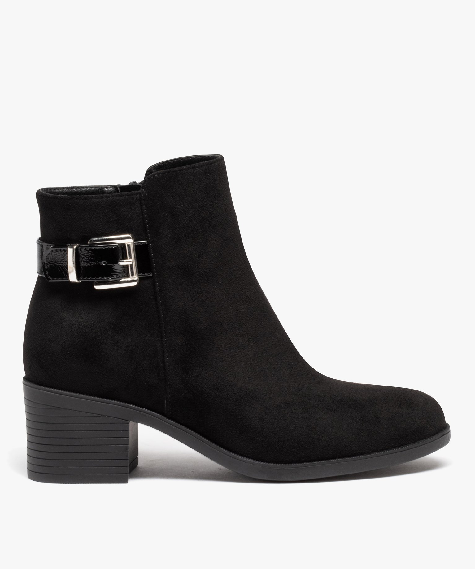Boots femme à talon carré avec zip et bride décorative noir | GEMO