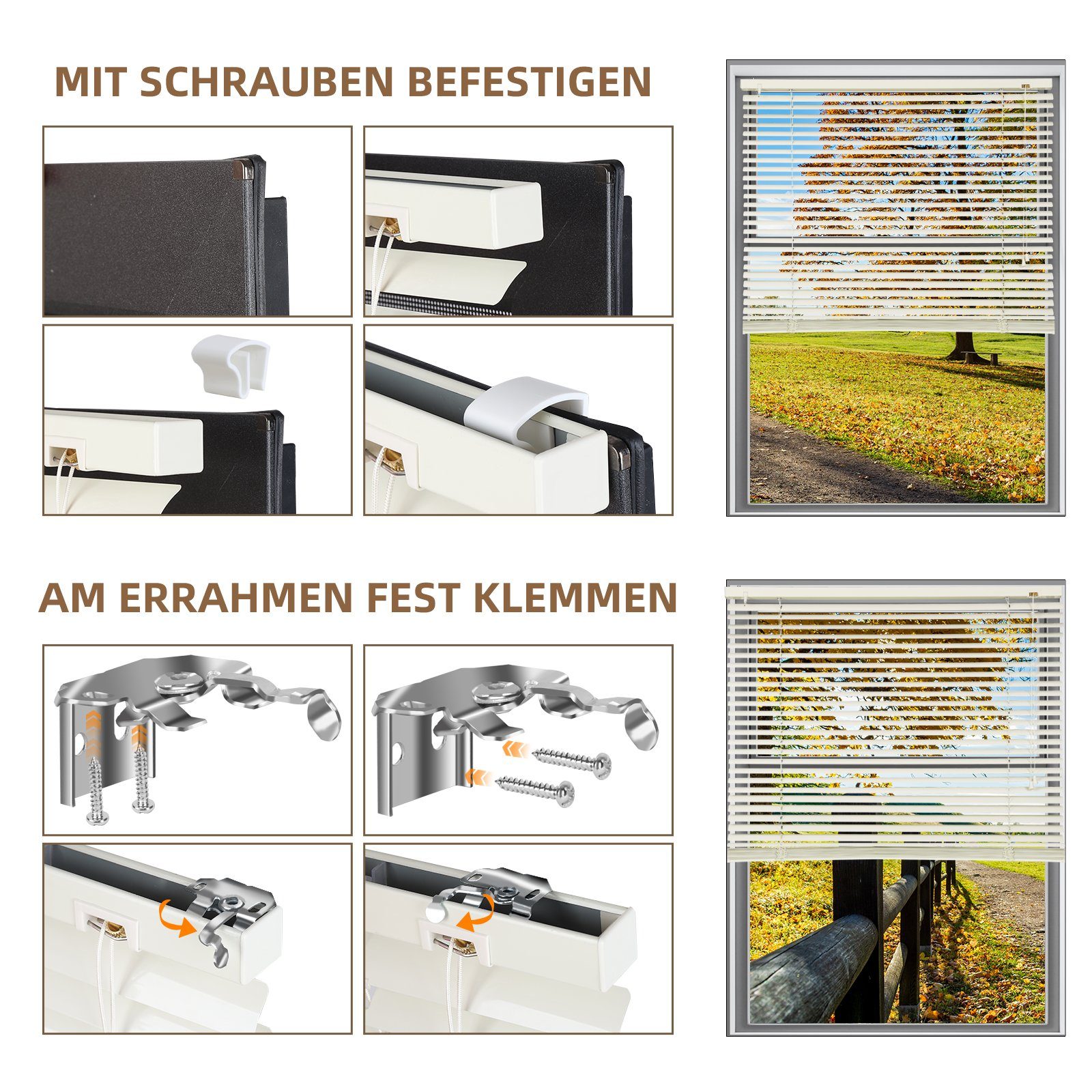 Jalousie Aluminium-Jalousie ohne Bohren, Klemmfix-Jalousie für fenster, Sekey, freihängend, 25mm Alu-Lamellen, mit Bohren, inklusive Montagematerial