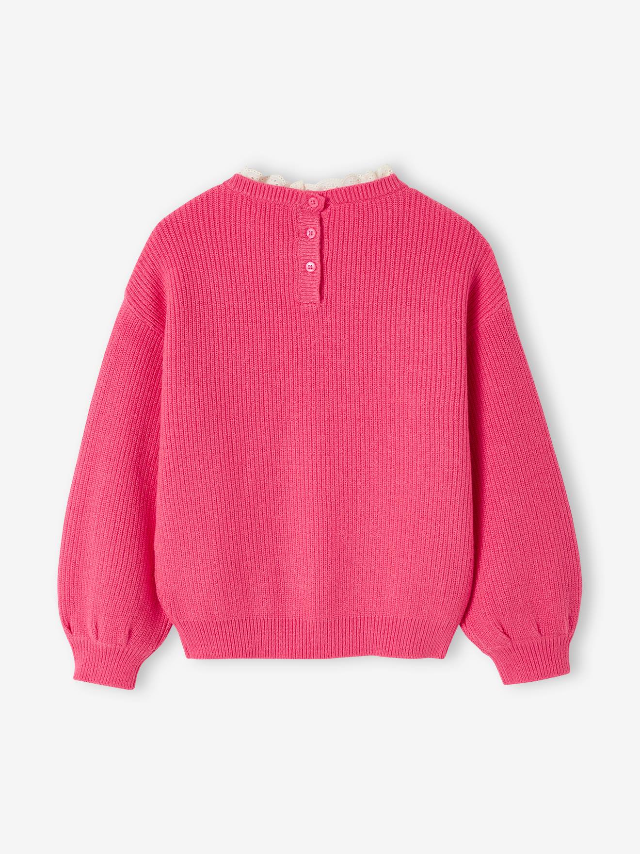 Vertbaudet Mädchen Pullover mit Volantkragen, Capsule Collection MAMA, TOCHTER & BABY Oeko-Tex - bonbon rosa