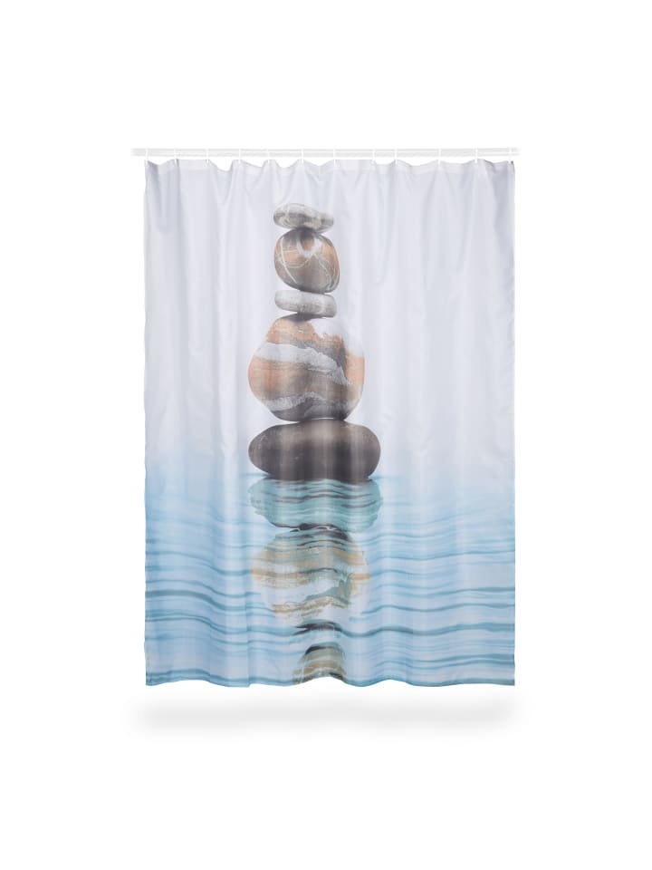 relaxdays Duschvorhang Steine/Wasser in Blau - (L)180 x (B)180 cm günstig kaufen onesize