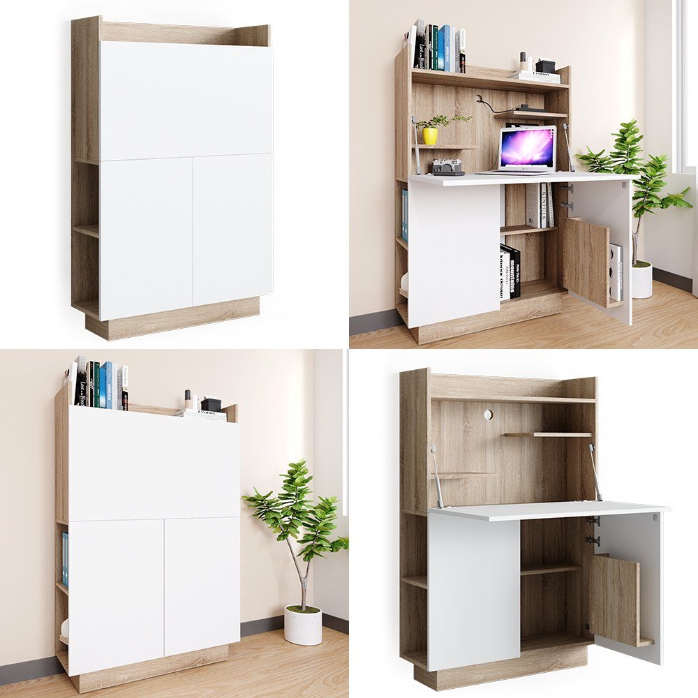 Vicco Schreibtisch Schreibtischschrank Büroschrank Computertisch ALENA Sonoma Weiß