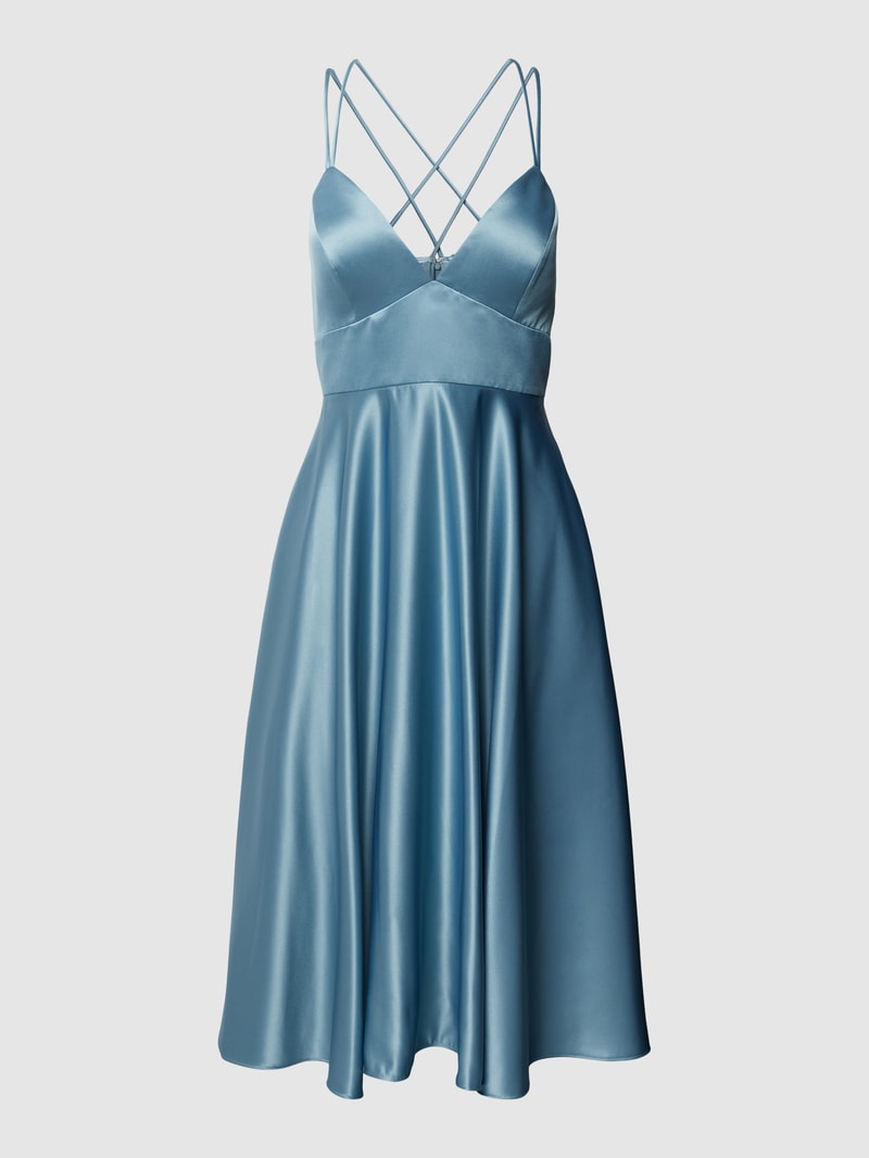 Cocktailkleid mit gekreuzten Spaghettiträgern in ozean blau