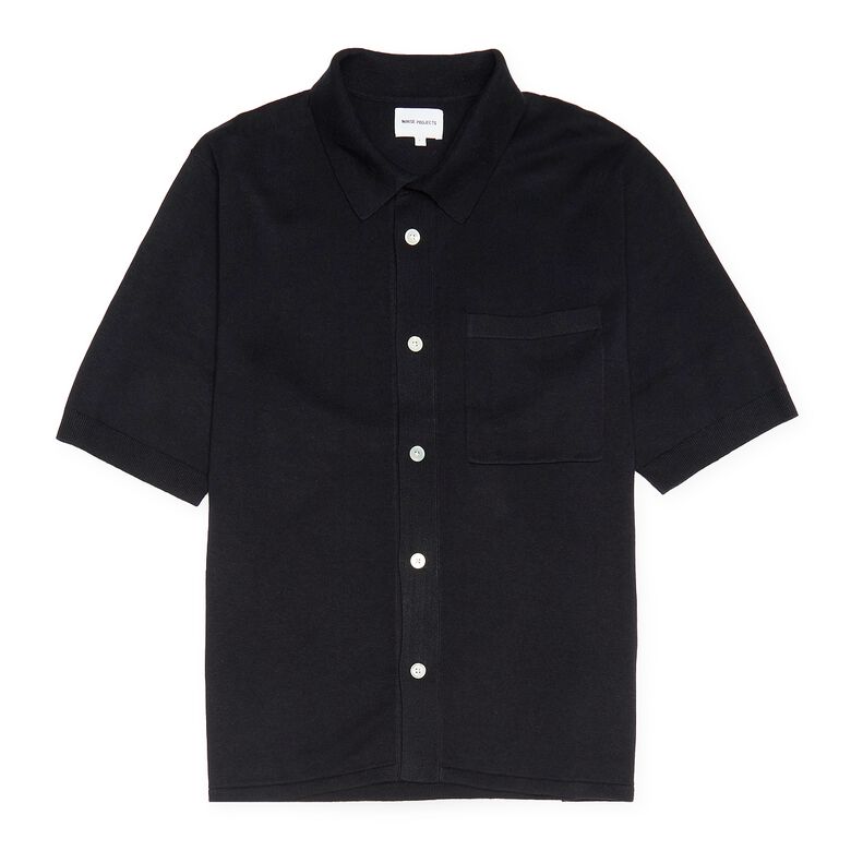 Norse Projects Rollo Cotton Linen Short Sleeve Shirt dark navy