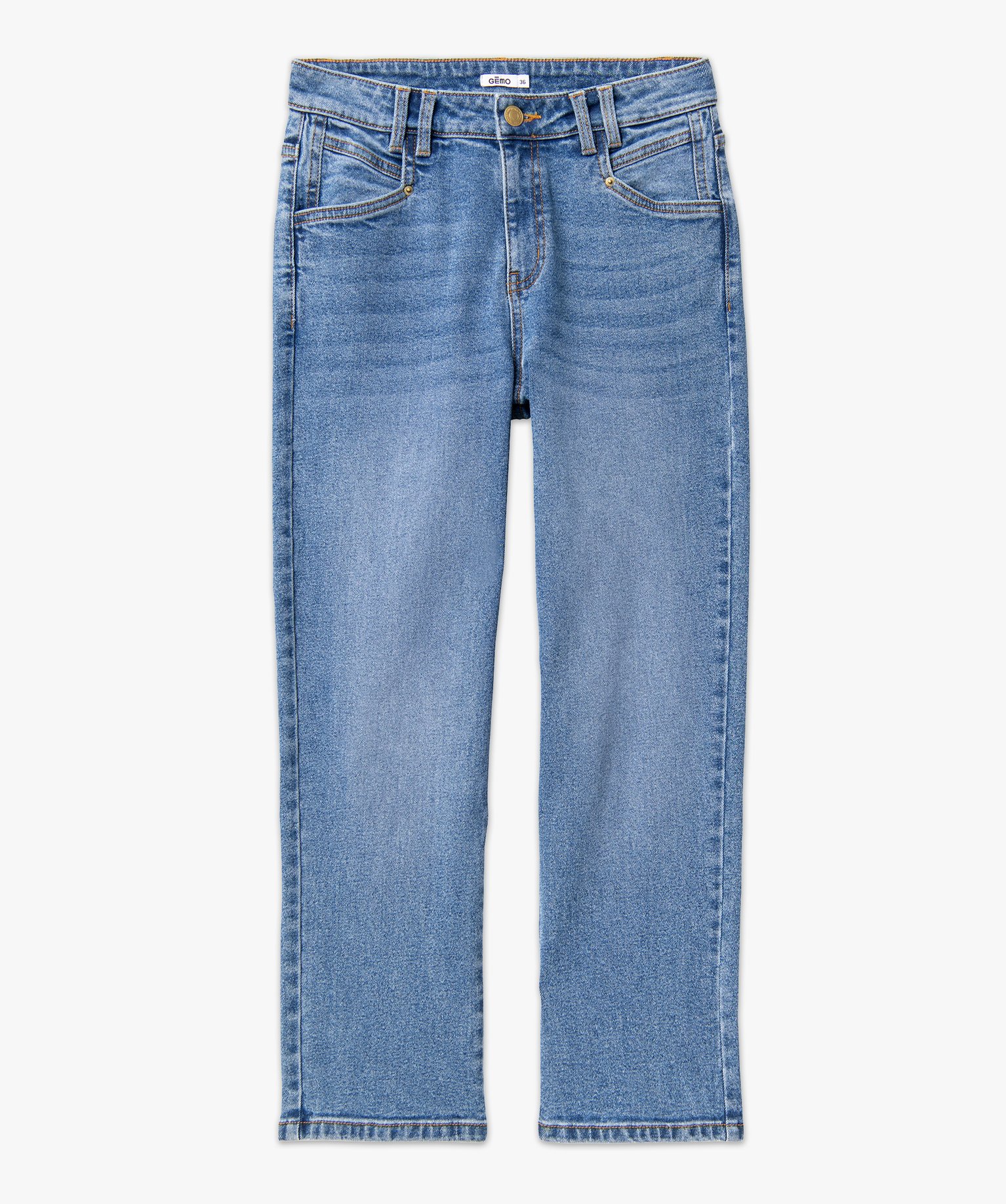 Jean cropped coupe straight taille haute stretch femme stone | GEMO