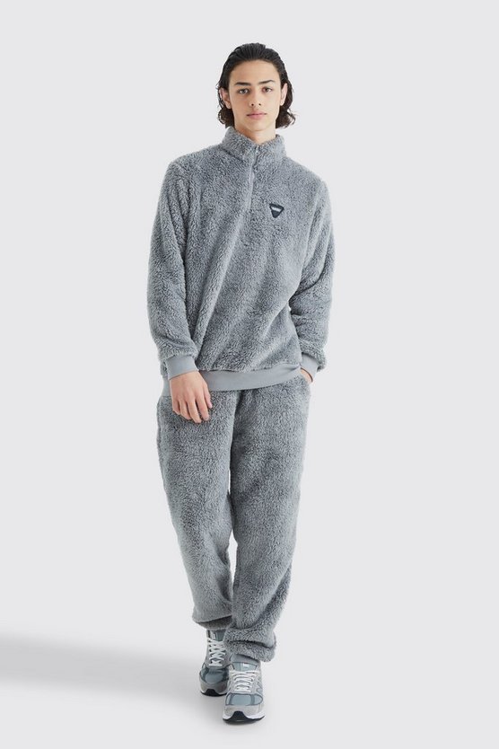 Borg Sweatshirt-Trainingsanzug mit 1/4 Reißverschluss und Gummi-Etikett