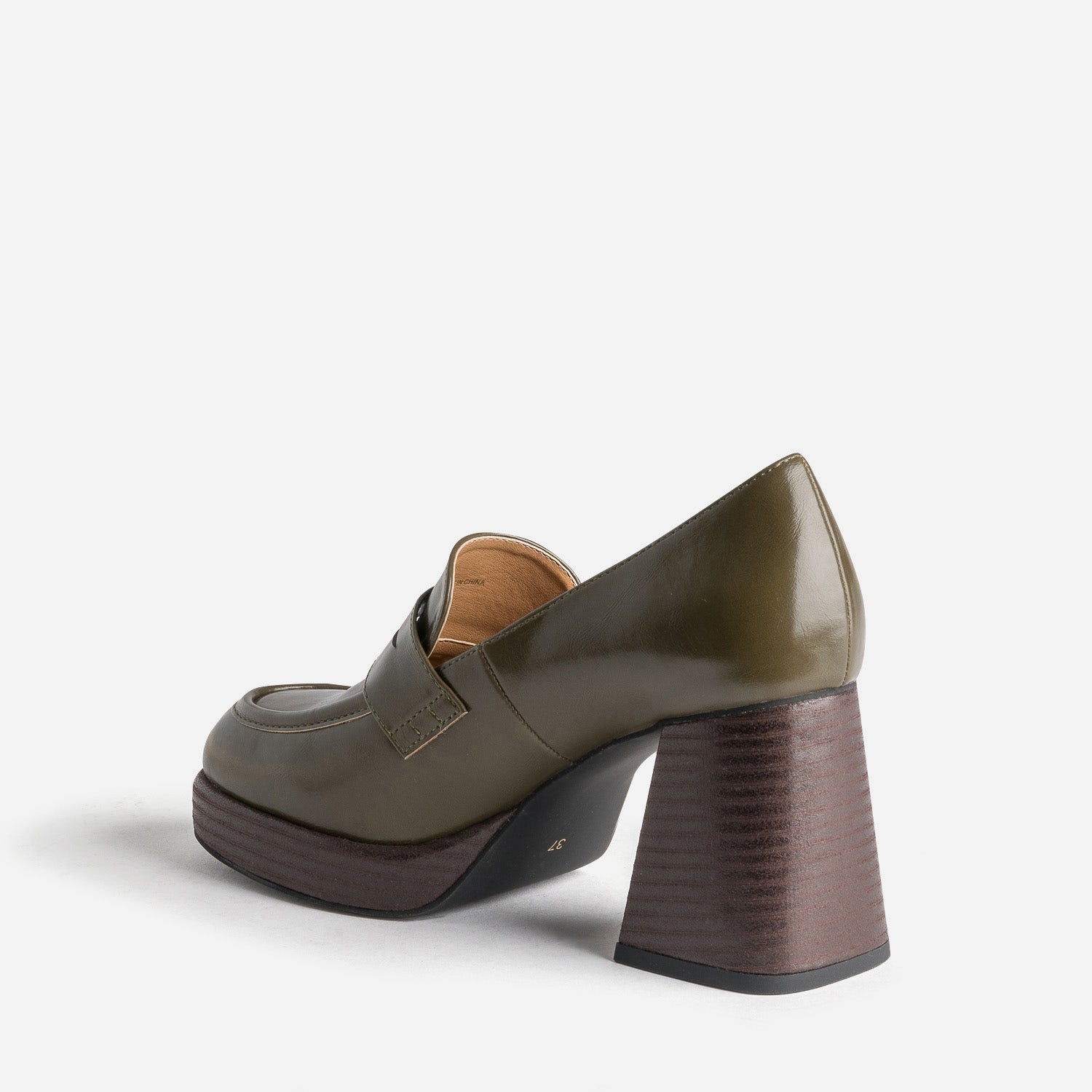 Mocassin kaki à talon et plateforme