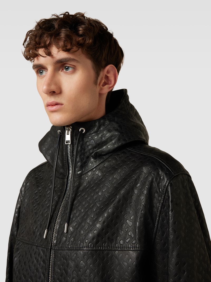 Lederjacke aus Leder mit Label-Detail Modell 'Martel' in schwarz