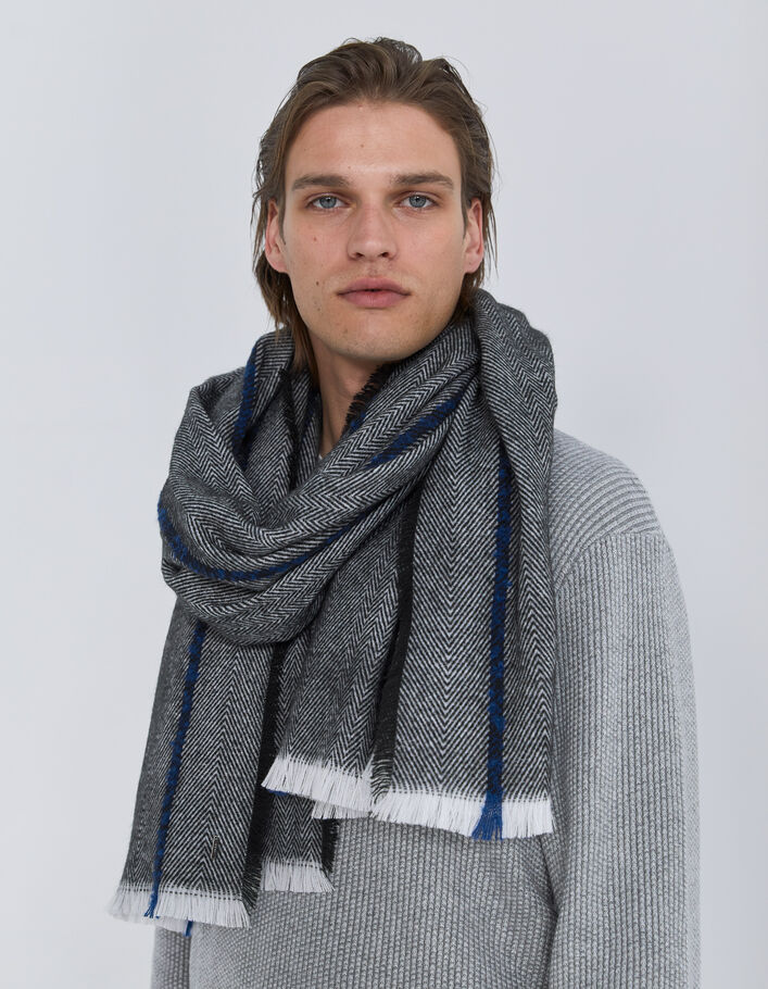 Echarpe grise motif chevrons et rayures indigo Homme