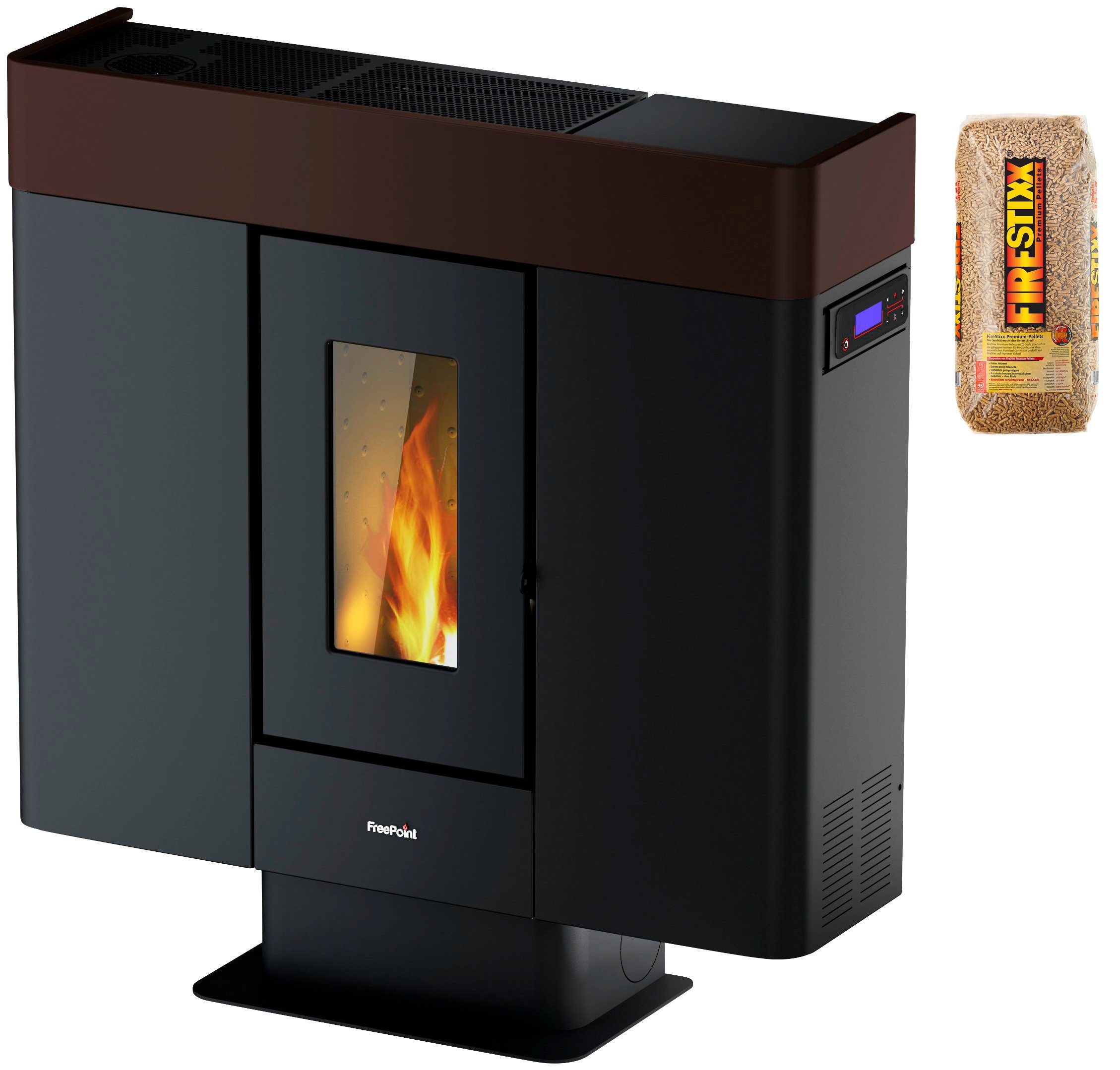 Freepoint Pelletofen Moon airtight, 10 kW, Zeitbrand, 340 W, 230 V