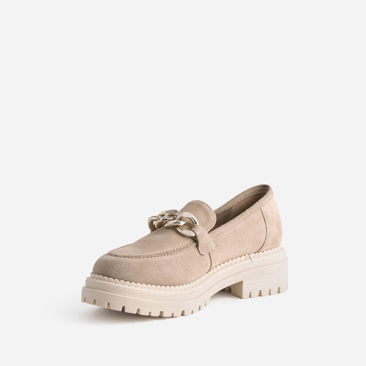 Mocassin TEXTO beige cuir velours semelle crantée