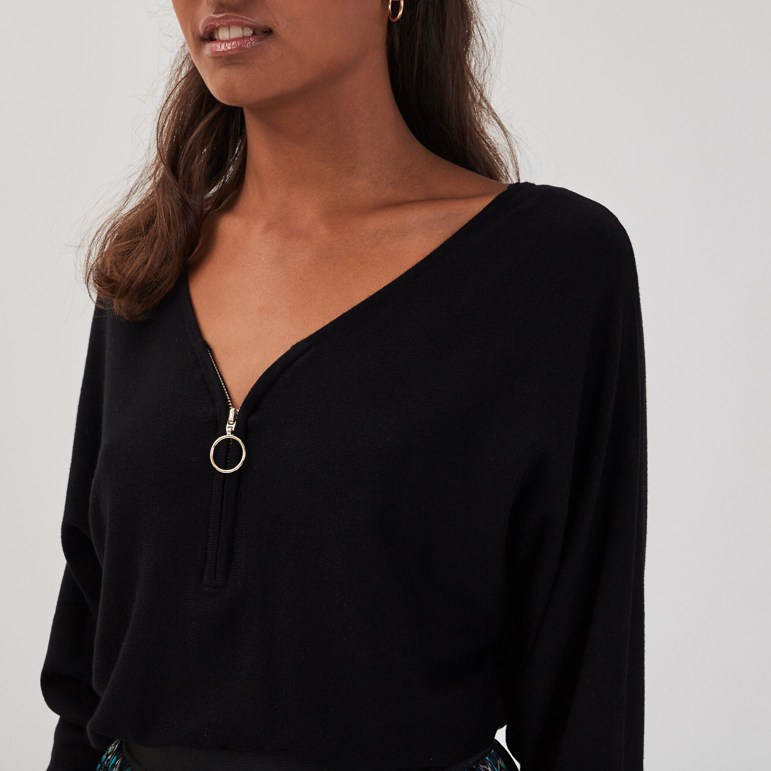 Pull manches chauve-souris noir femme | Cache Cache