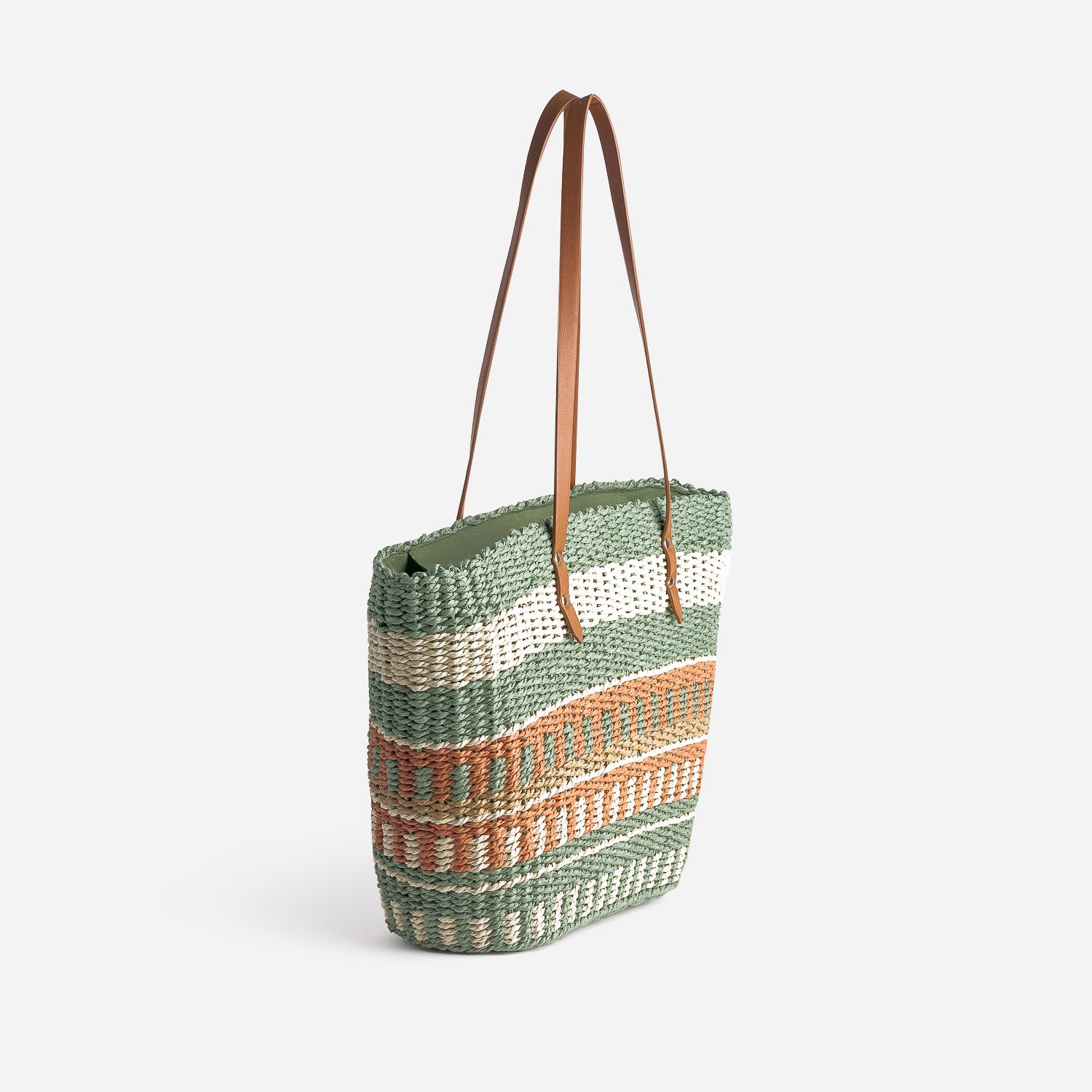 Panier kaki, écru, terracotta, beige tressé