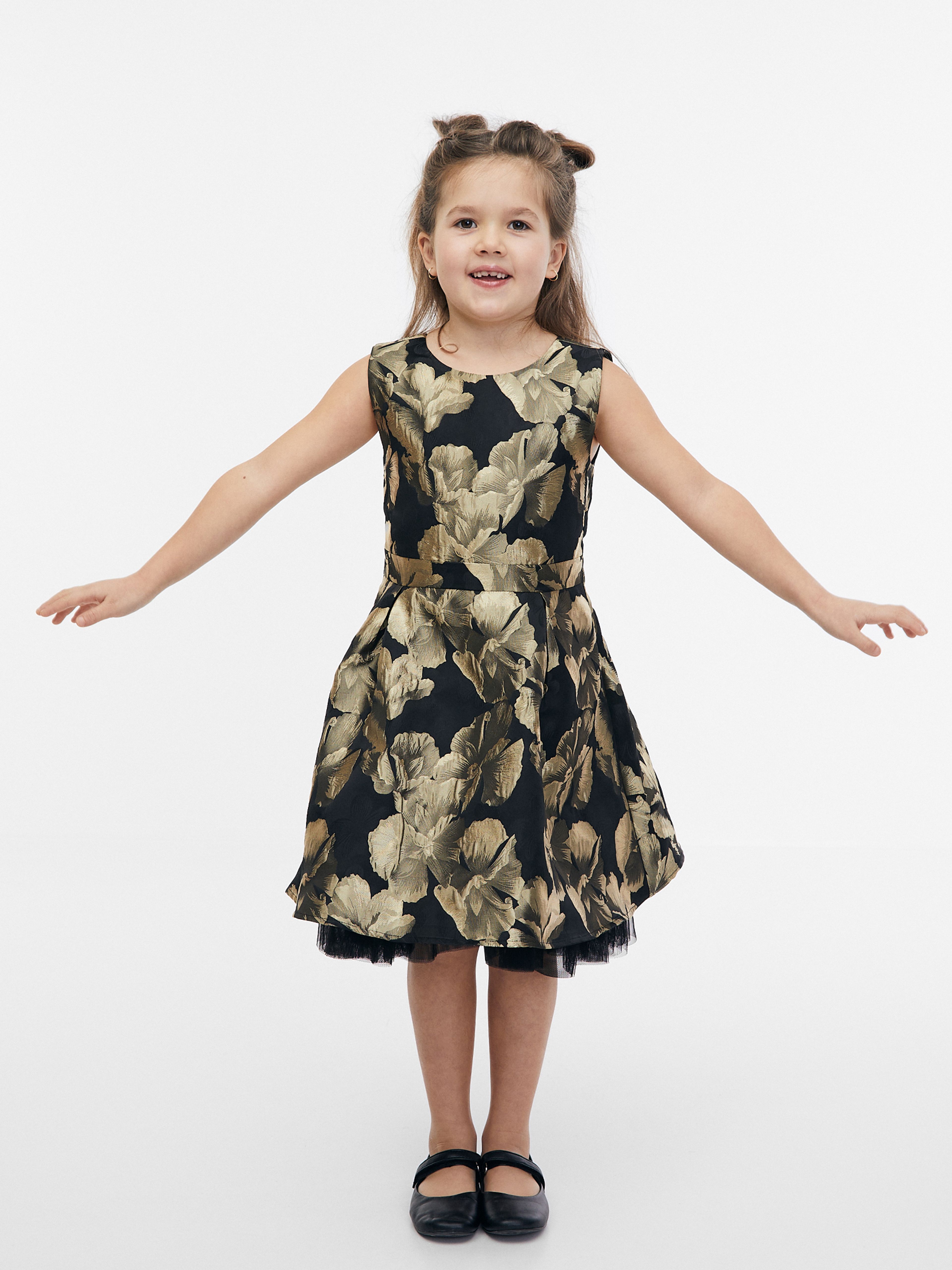 Geblümtes Kleid für Mädchen in Gold und Schwarz ORSAY
