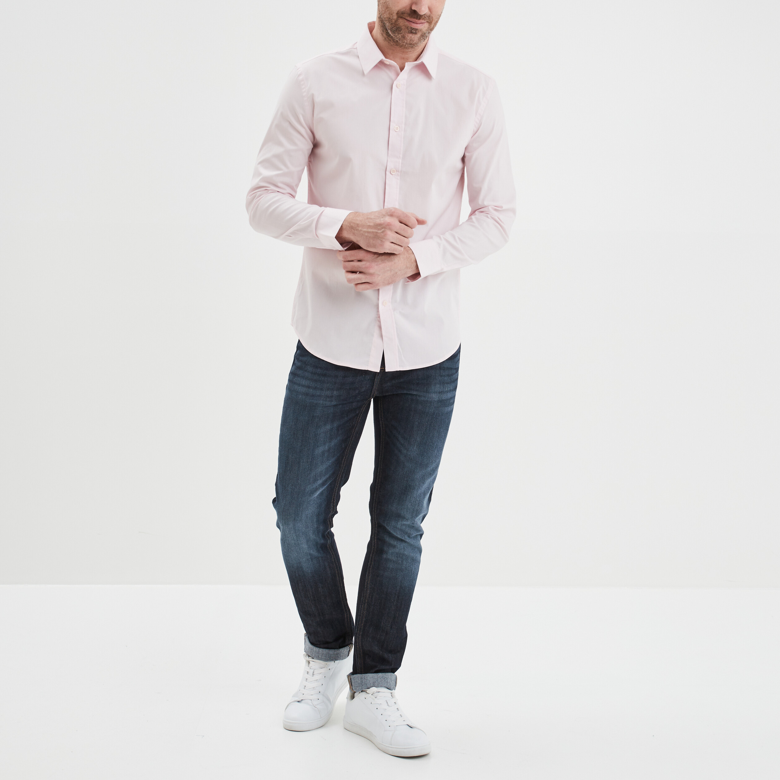 Chemise basique ajustée manches longues rose clair homme | La Halle