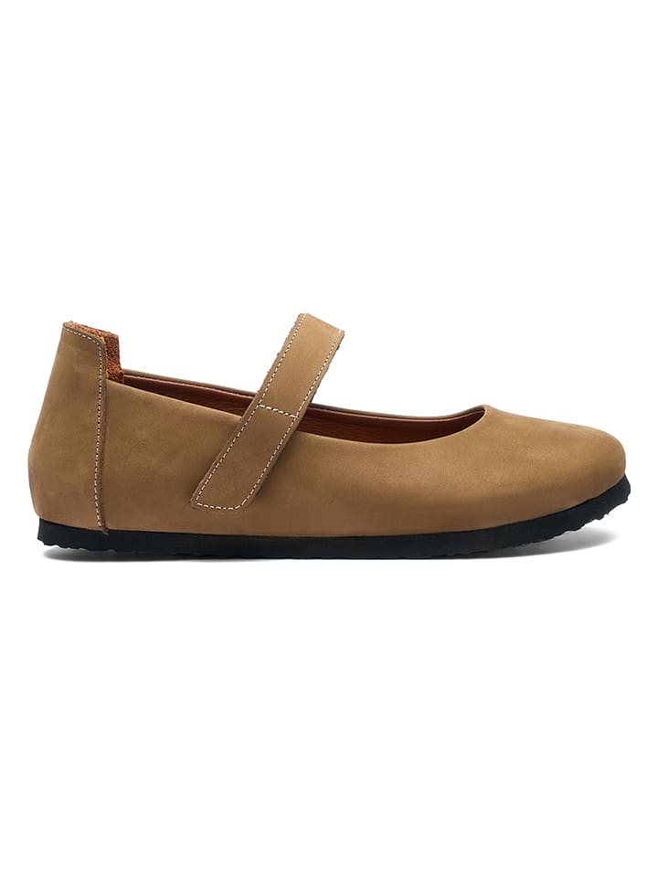 Comfortfusse Leder-Spangenballerinas in Beige günstig kaufen
