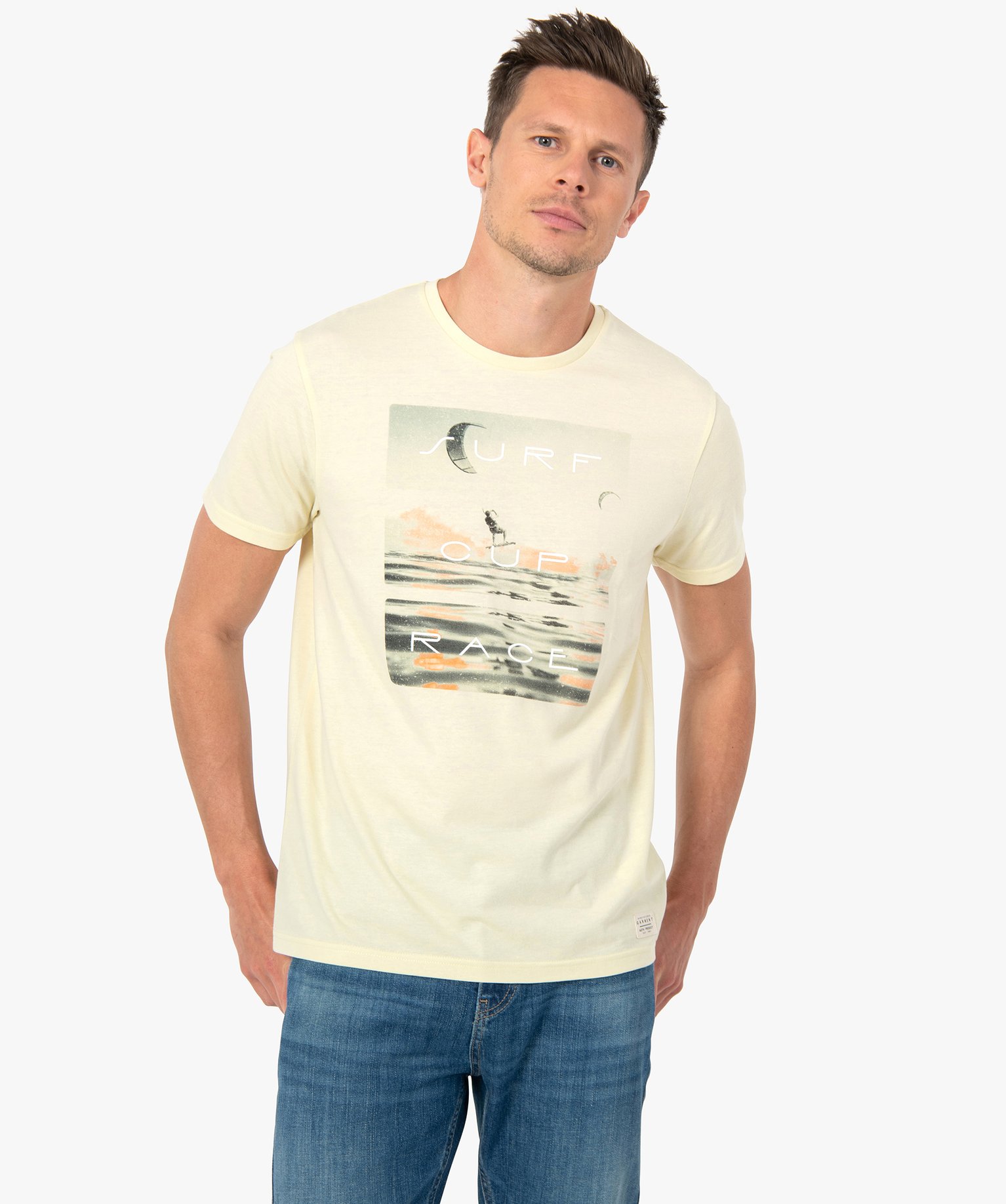Tee-shirt homme à manches courtes motif surf jaune | GEMO