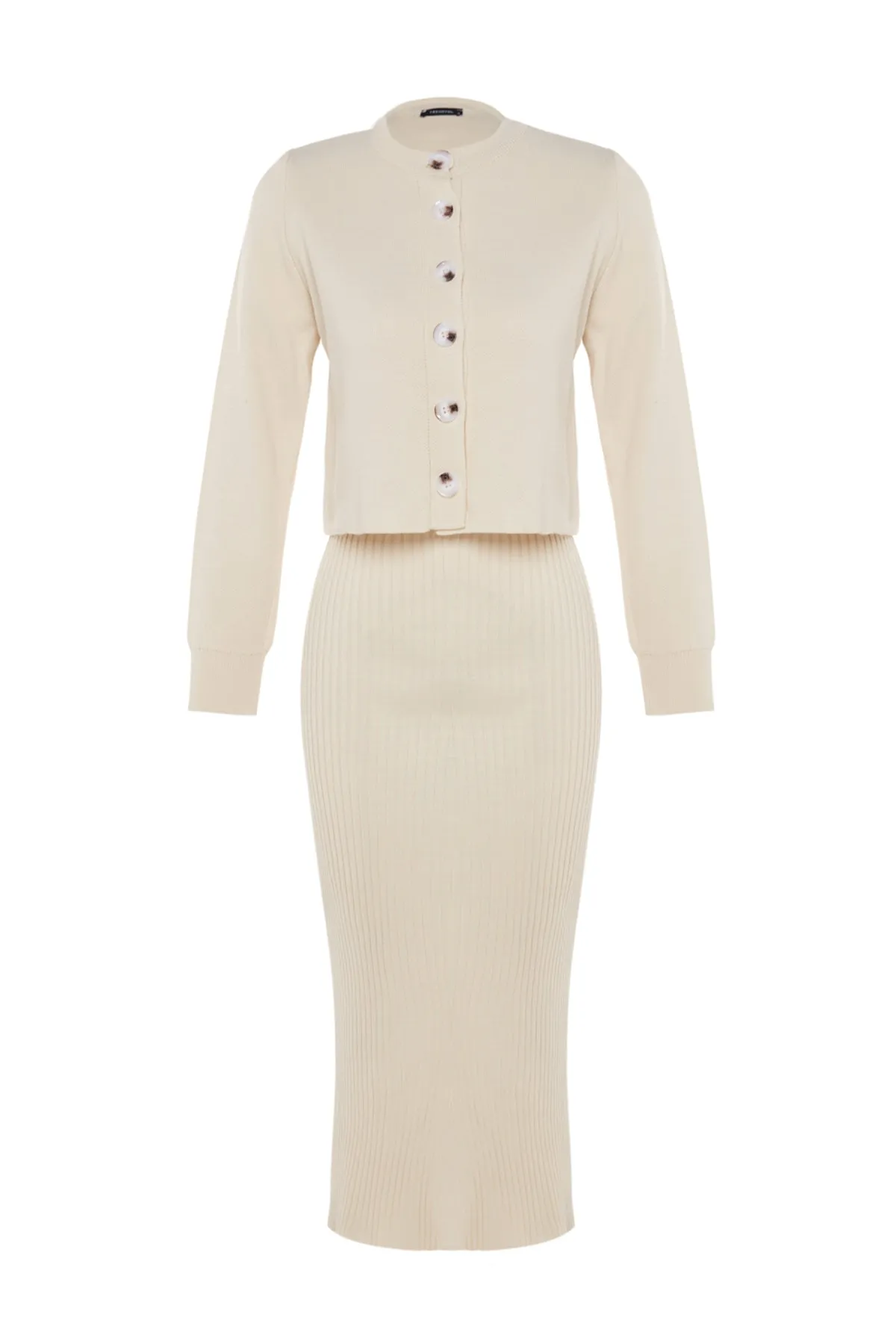 Trendyol Collection  Steinfarbener Midi-Strick-Cardigan-Anzug TWOSS23EL00738
