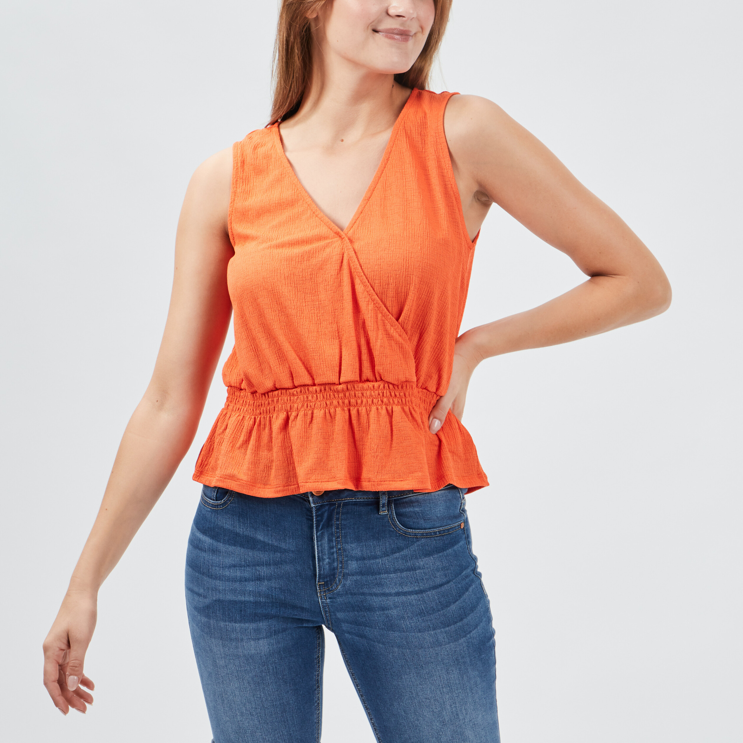 Débardeur effet cache coeur orange femme | La Halle