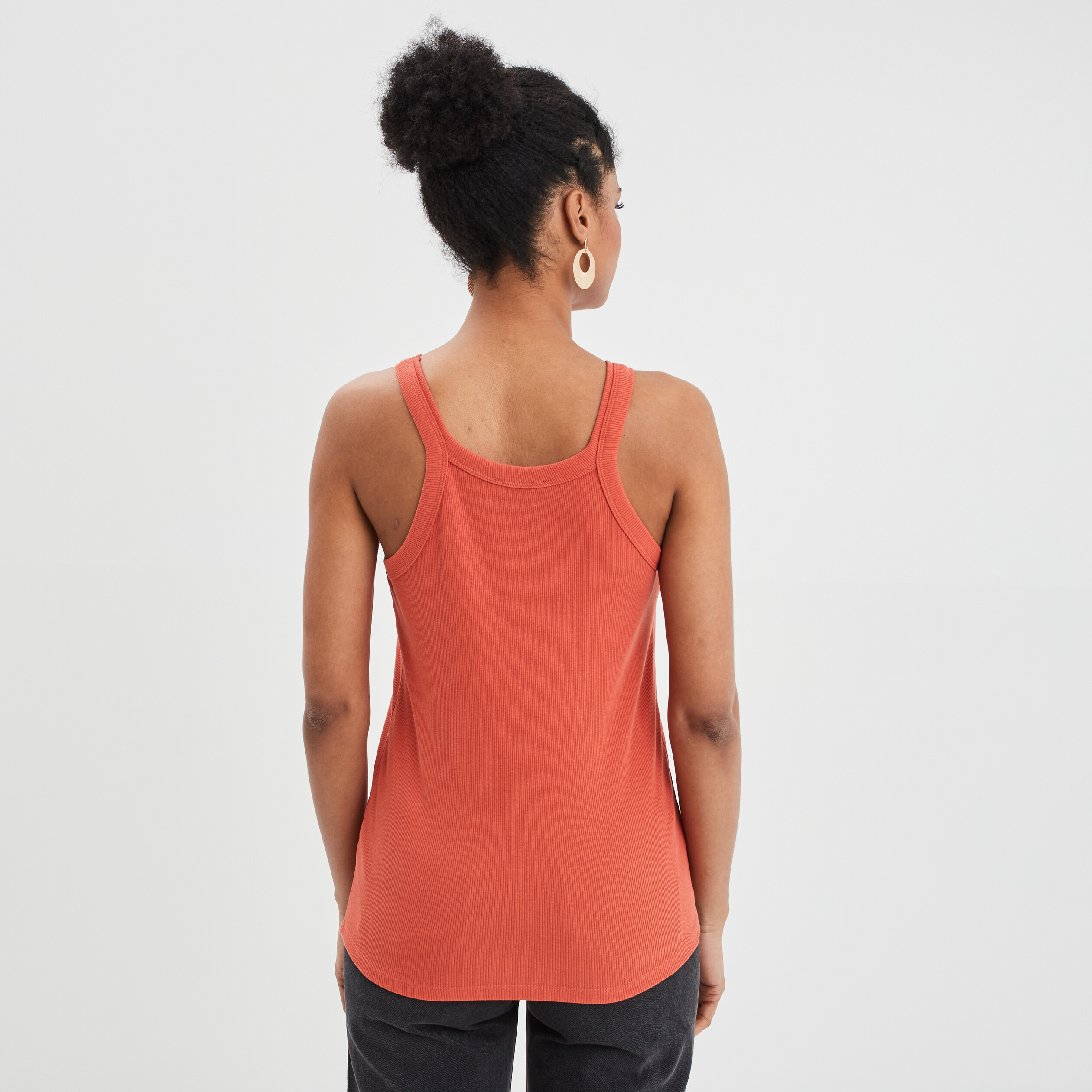 Débardeur côtelé encolure américaine orange foncé femme | La Halle
