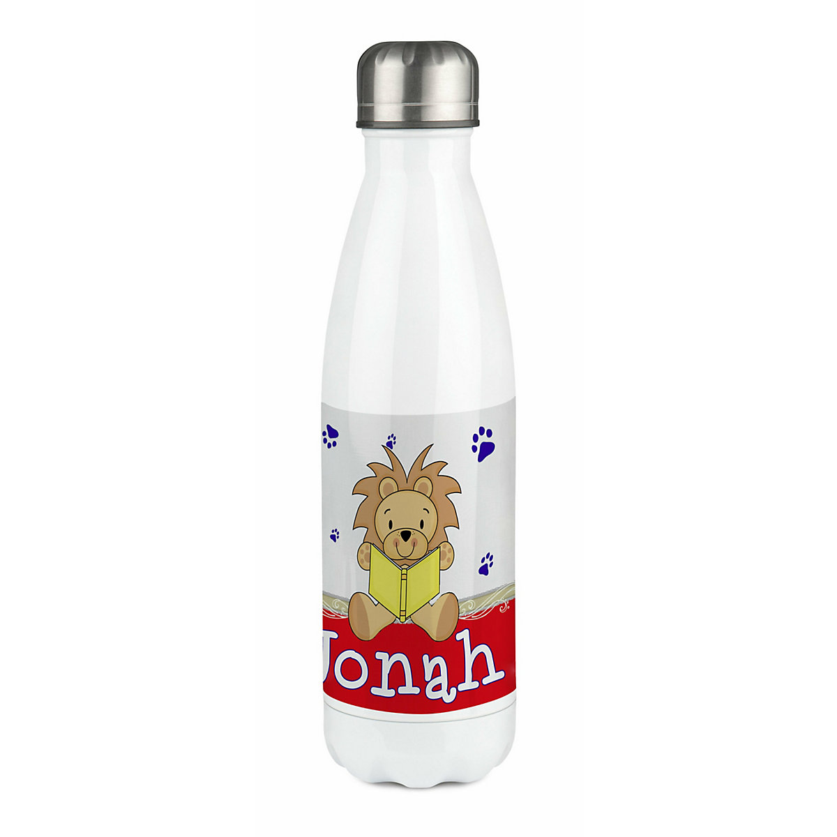 Edelstahl Kinder Thermoflasche / Trinkflasche bunt Leselöwe Farbe rot Spülmaschinenfest, Auslaufsicher, Bruchfest, Doppelwandig, Für Heißgetränke geeignet, Mit Deckel, Isoliert
