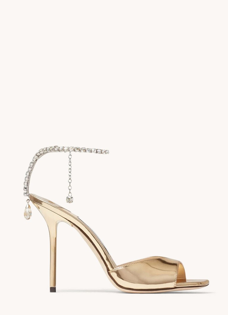Jimmy Choo Saeda Sandal 100 sandalette with metallic finish and rhinestones