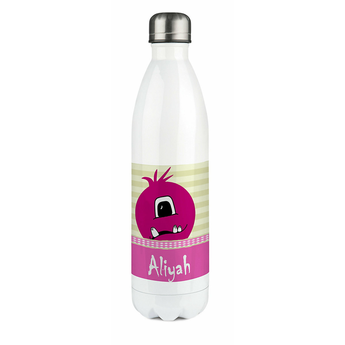 Edelstahl Kinder Thermoflasche / Trinkflasche bunt Monster Karo Farbe rosa Spülmaschinenfest, Auslaufsicher, Bruchfest, Doppelwandig, Für Heißgetränke geeignet, Mit Deckel, Isoliert