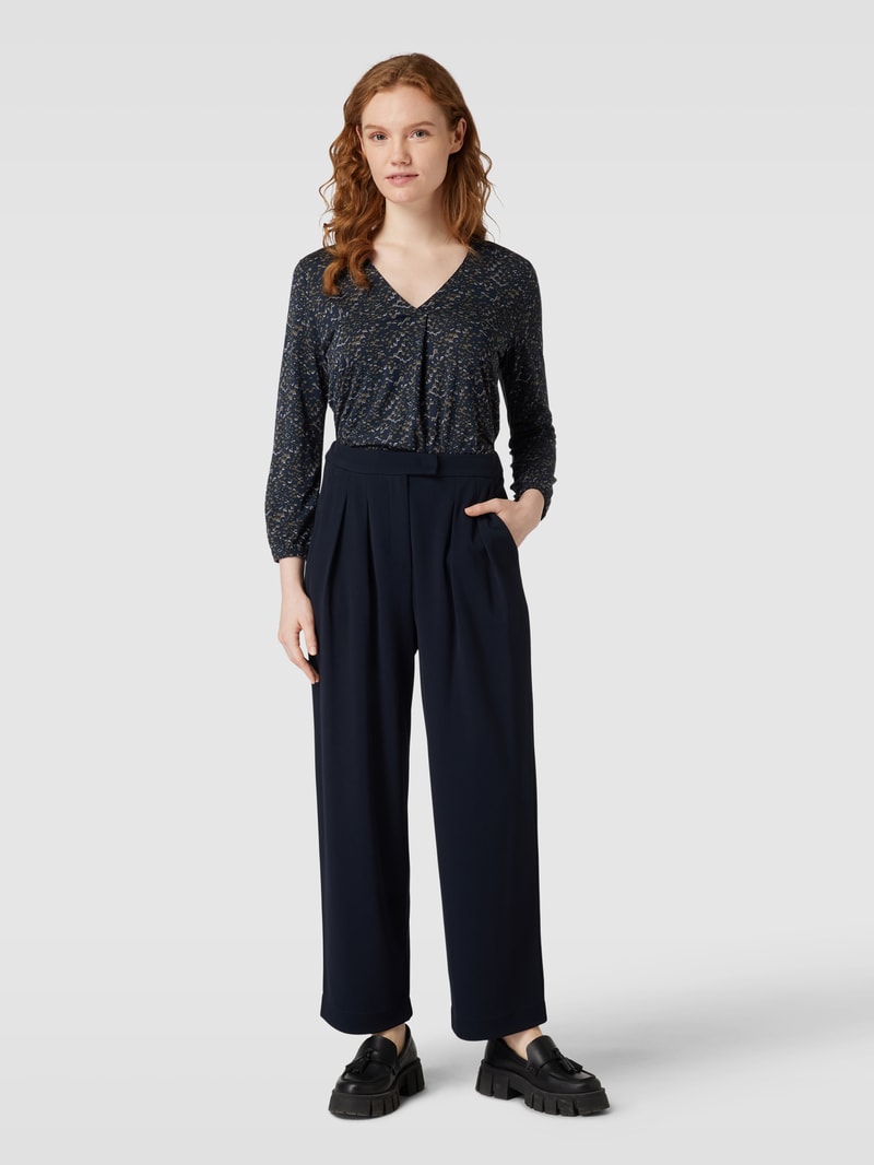 Bluse mit V-Ausschnitt Modell 'Sannah' in marineblau