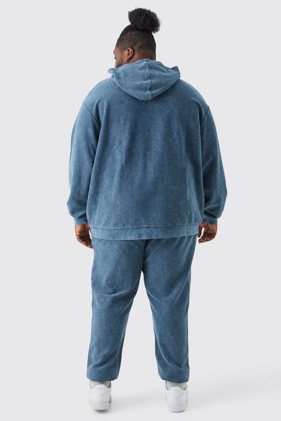 Plus Oversize Cord-Trainingsanzug mit Kapuze