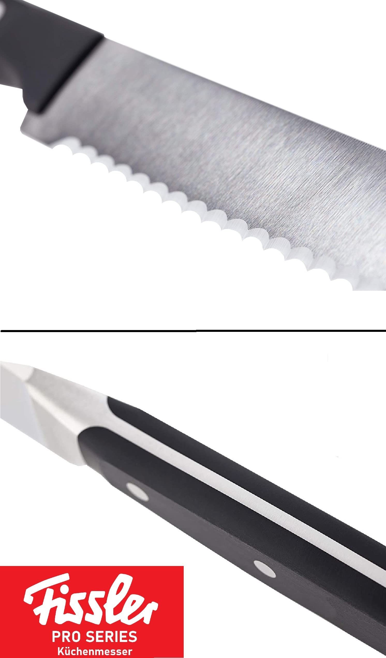 Fissler Brotmesser Profi 180mm Edelstahl Brötchenmesser, Brotmesser mit Wellenschliff, Frühstücksmesser, Brotzeitmesser, Brotschneidemesser, Bread-knife