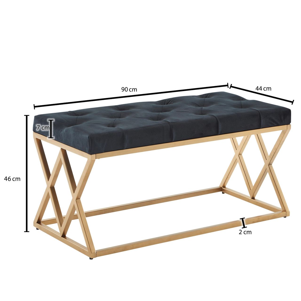 Skyport WOHNLING Sitzbank Schwarz Polsterbank 90 cm Bettbank Chesterfield Flurbank Samt