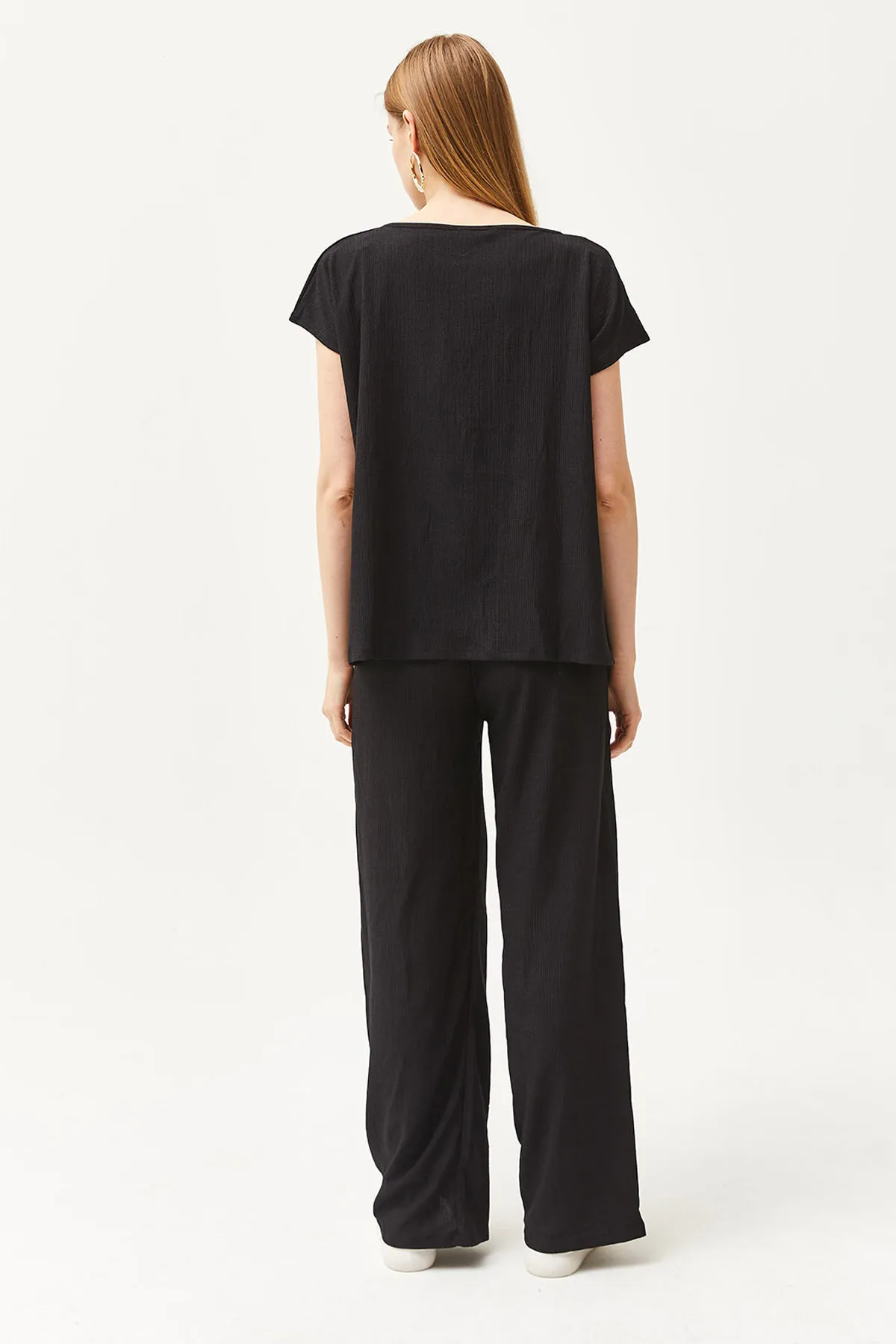 Olalook  Schwarzes Damen-Set aus Oberteil, Bluse und Hose, TKM-19000273