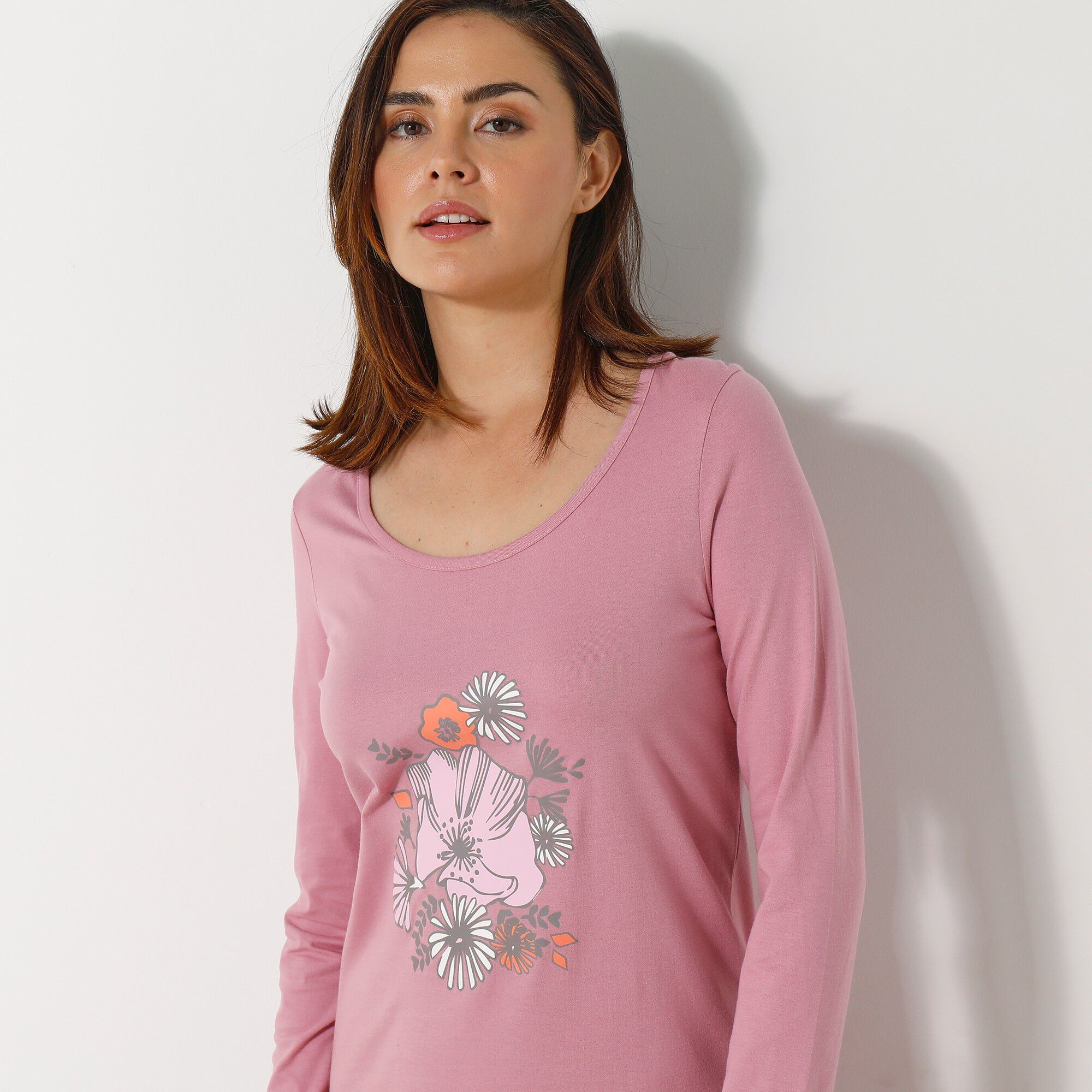 Chemise de nuit fleurs manches longues