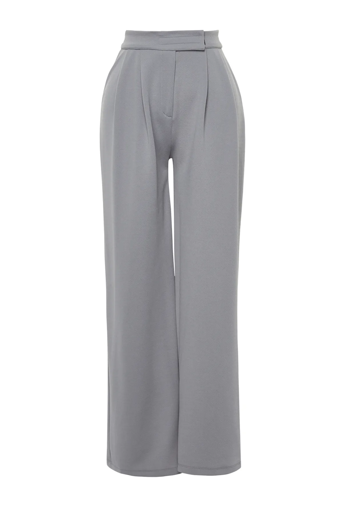 Trendyol Collection  Delfingraue Strickhose mit Klettverschluss, hoher Taille, Plissee, weitem Bein und weitem Schnitt TWOAW24PL00177