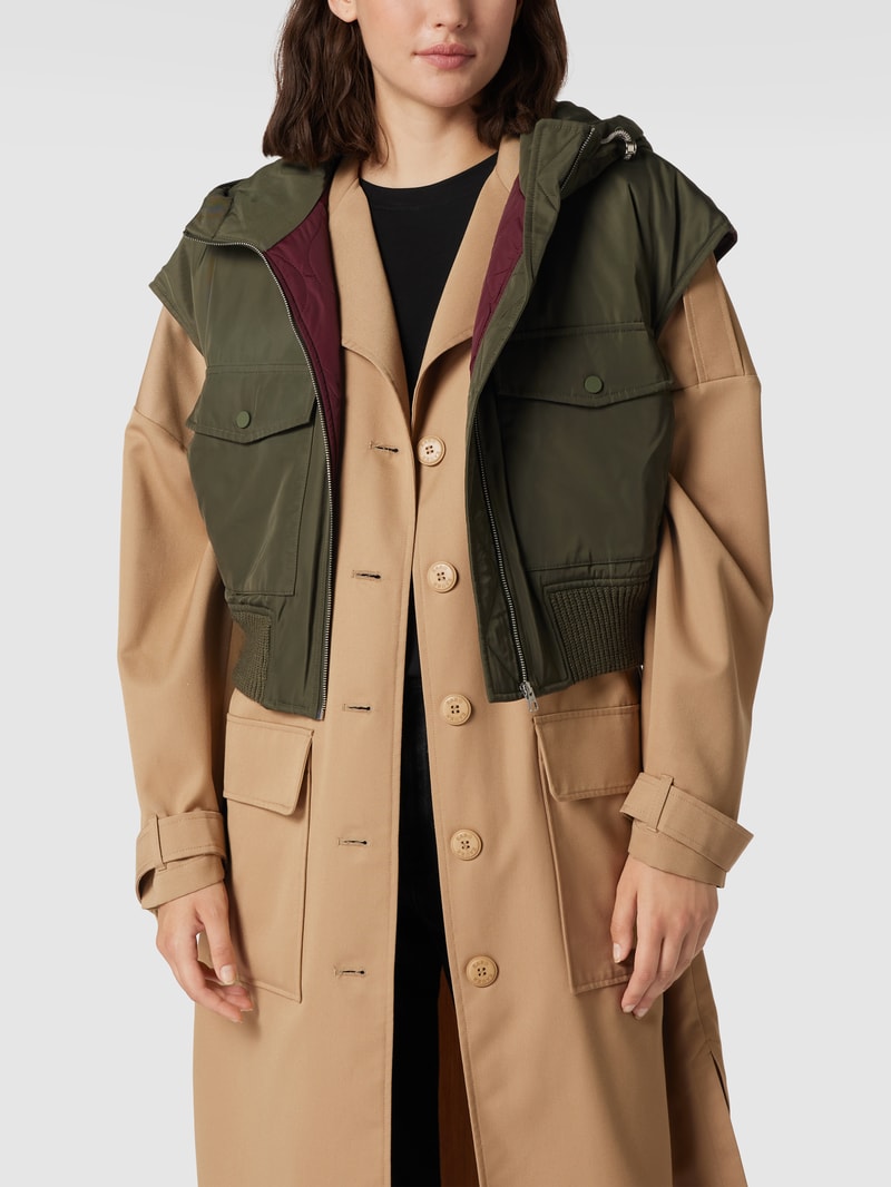 Oversized Weste mit Kapuze in khaki