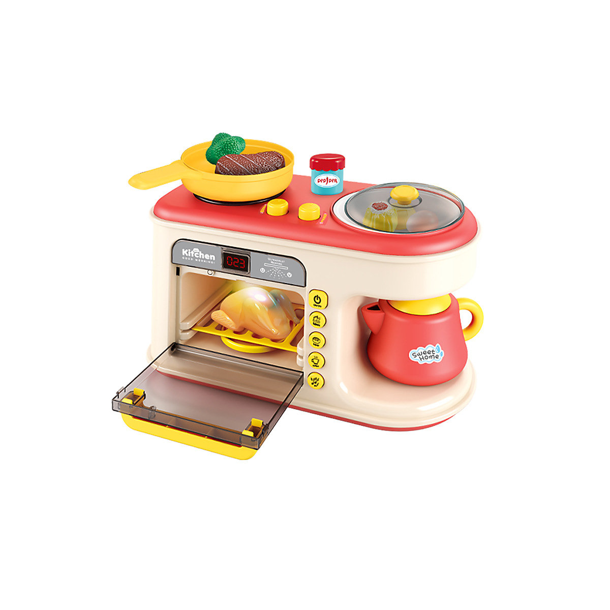 Mini-Küchenspielzeug für Kinder 47PCS Multifunktions-Frühstücksmaschine, Mikrowelle, Kindergeschirr