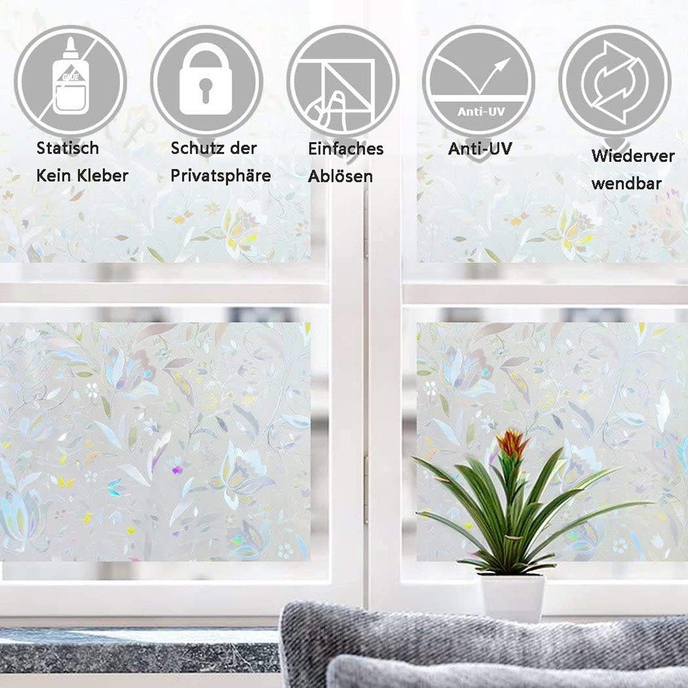 Juoungle Sichtschutzfolie Fenster Sichtschutzfolie Statische 3D Aufkleber,blühende Blumen
