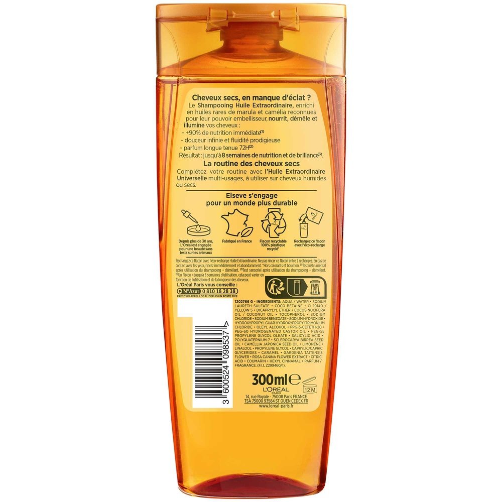 L'Oréal Paris Elseve Huile Extraordinaire Shampooing Marula et Camélia 300ml Shampoing cheveux secs