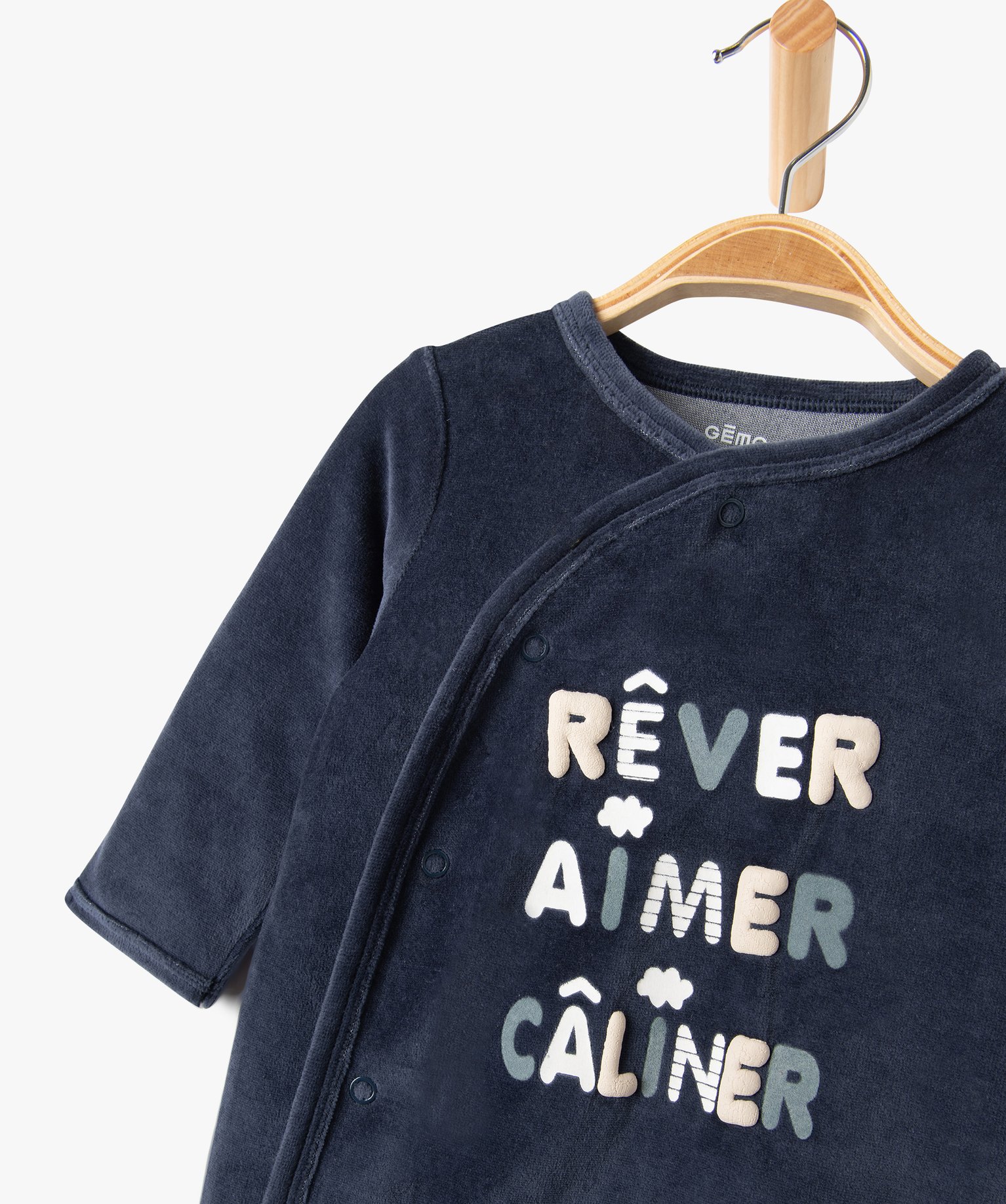 Pyjama bébé en velours imprimé à ouverture devant bleu | GEMO