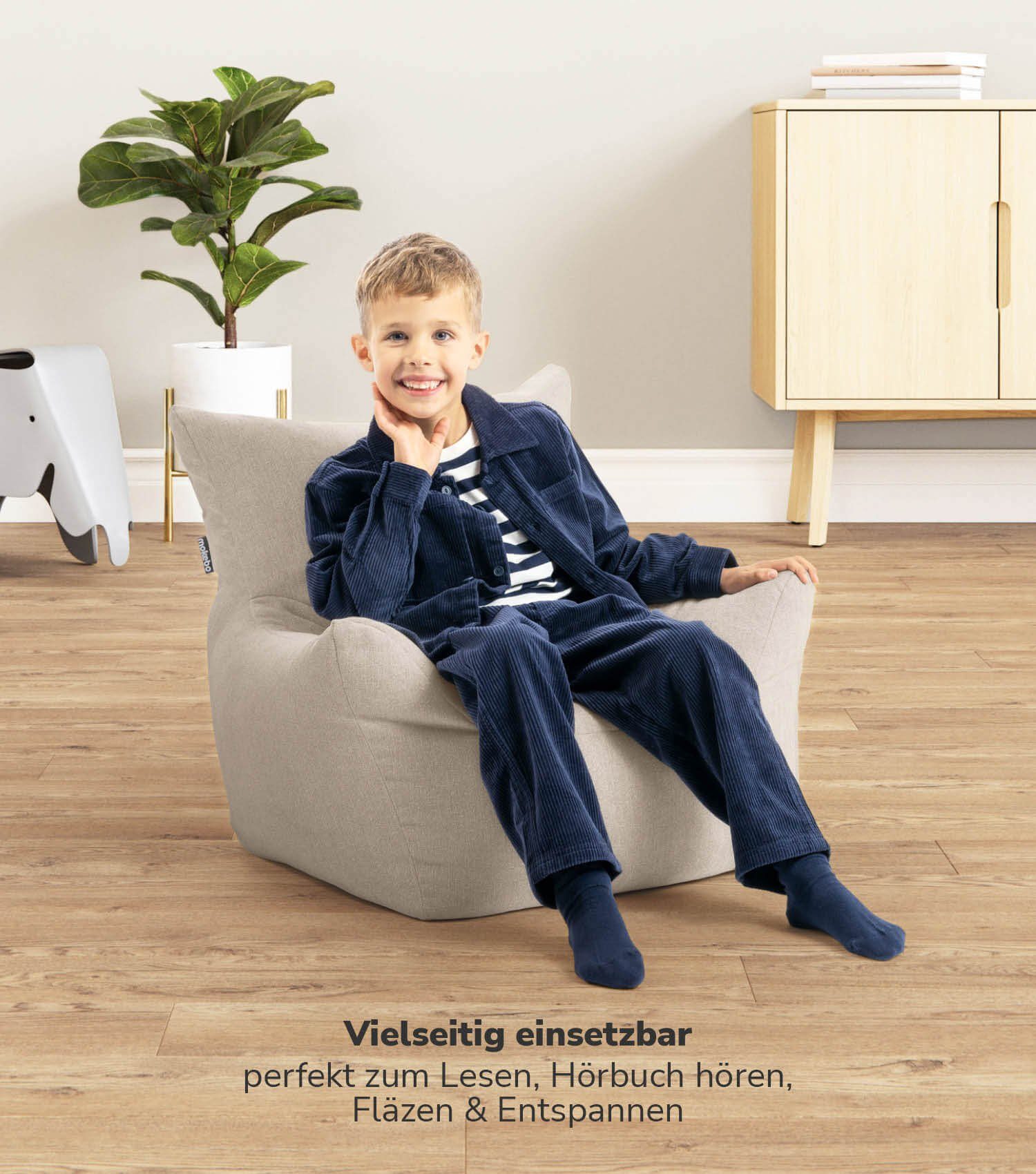 mokebo Kindersessel Der Pausenheld (Beige), Kinder Sitzsack, Lesesessel, Bodenkissen und Sitzkissen Kinder