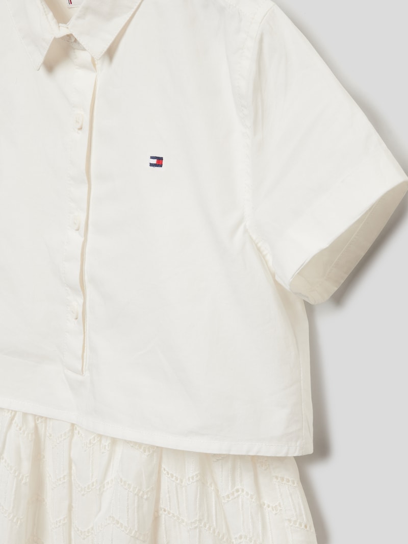 Kurzärmeliges Blusenkleid mit Lockstickereien in offwhite