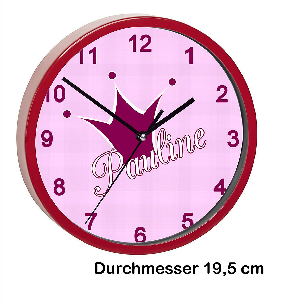 Kinder Wanduhr personalisiert mit Name Krone rosa