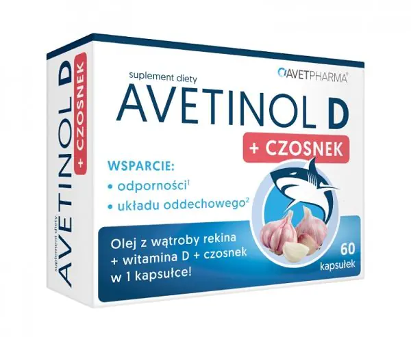 Avet Pharma Avetinol D + Hvidløg, Kosttilskud til at styrke immunforsvaret, Kapsler