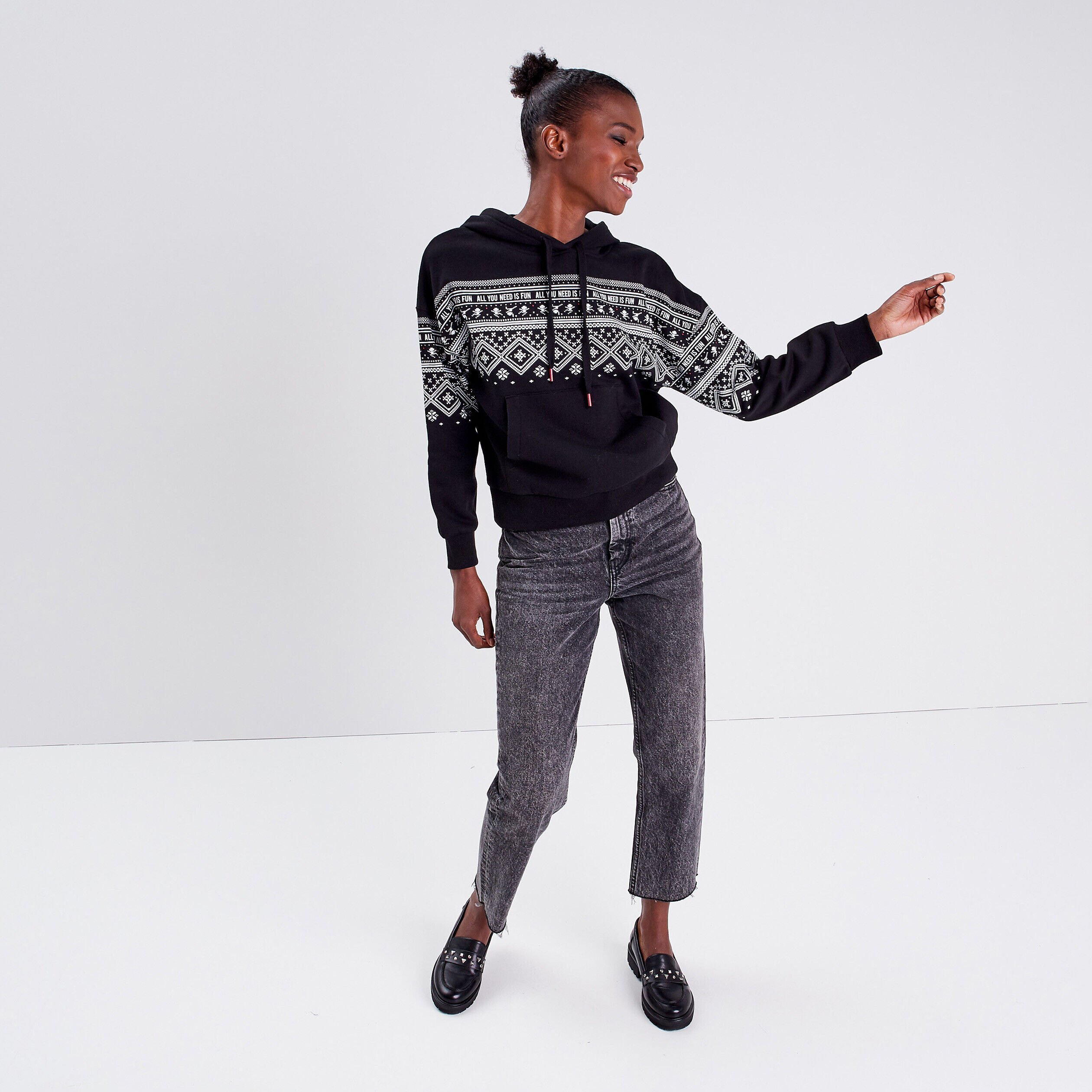 Sweat à capuche noir femme | Cache Cache