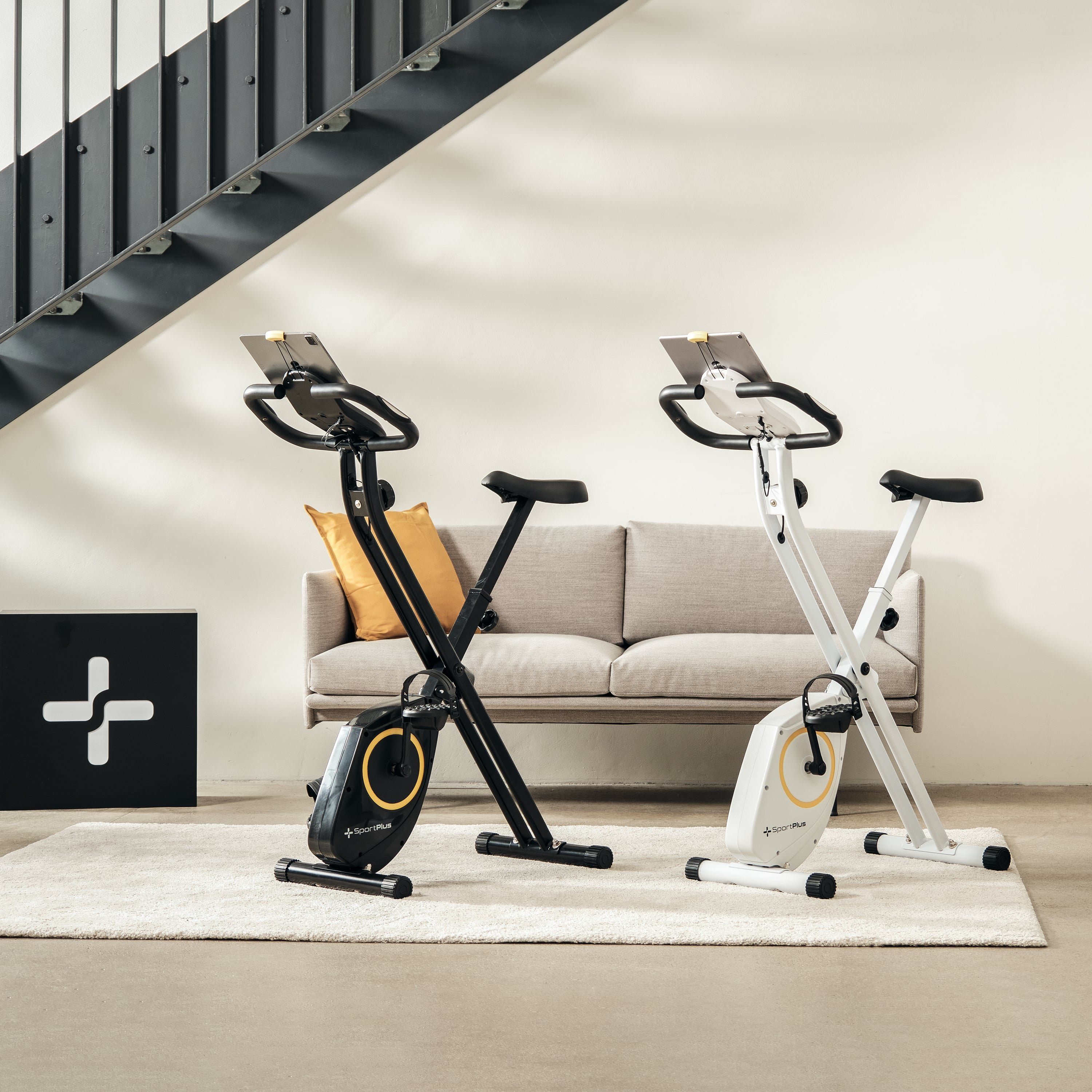 SportPlus Heimtrainer SP-HT-1200-B-iE, Heimtrainer, klappbar für zuhause, X-Bike mit 8 Stufen