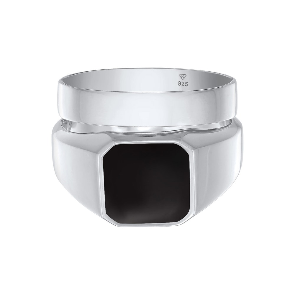KUZZOI KUZZOI Bague Hommes Sceau Bande angulaire Set de 2 avec émail en Argent Sterling  Bague