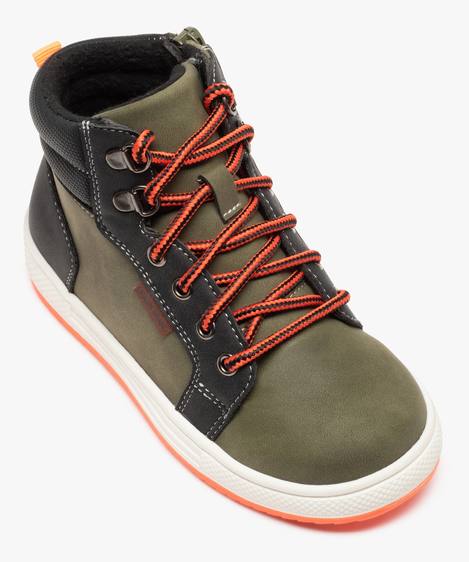 Boots fourrées Garçon à lacets bicolores et zip kaki | GEMO