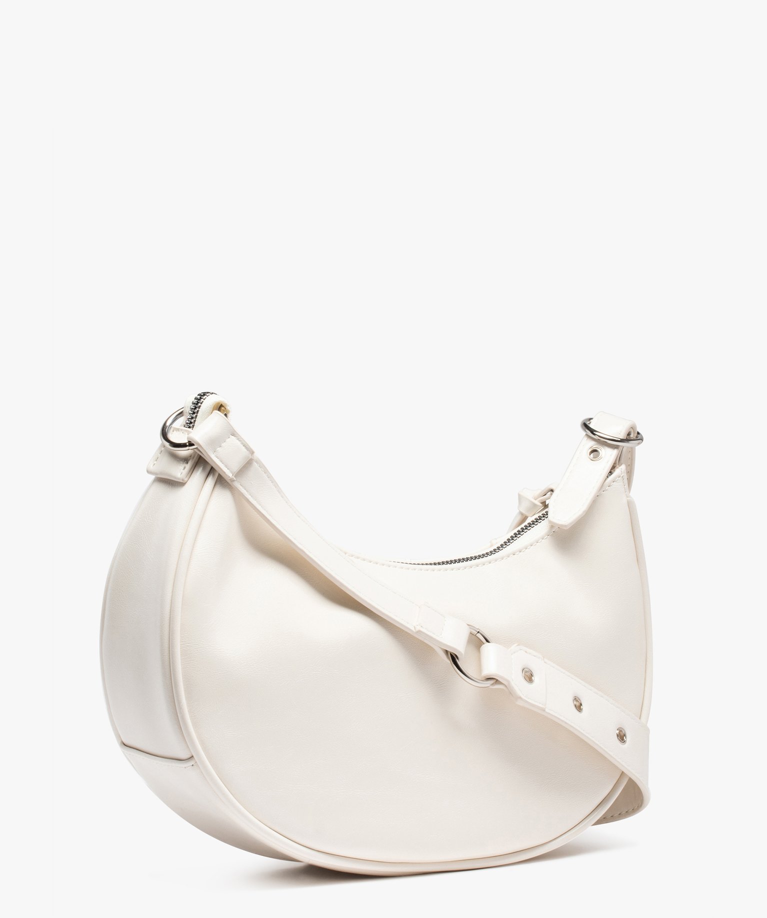 Sac besace femme demi-lune look rock ecru | GEMO
